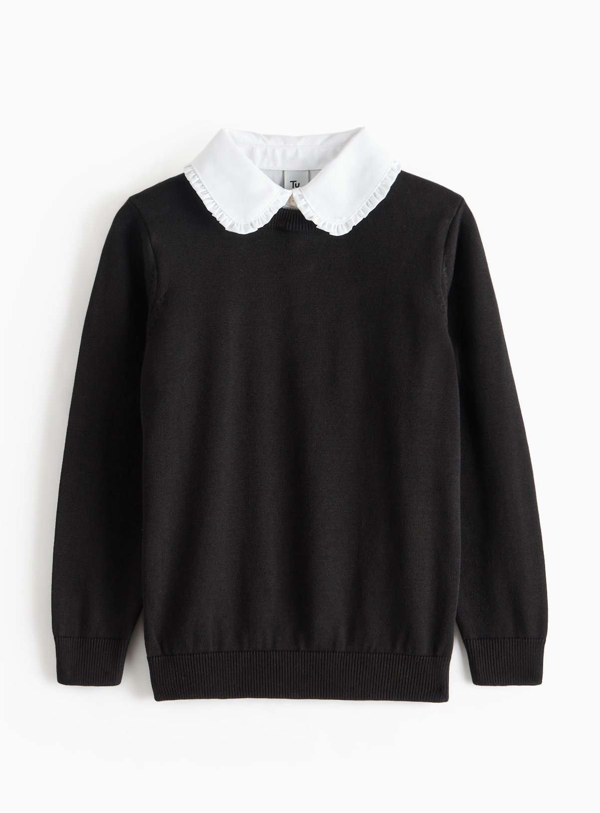Black Crew Neck Knitted Jumper with Mock Collar 