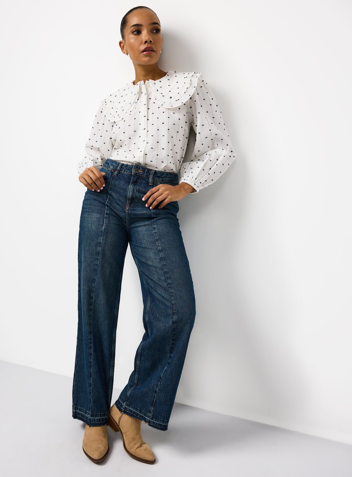 Vintage Blue Wash Panel Wide Leg Denim Jeans