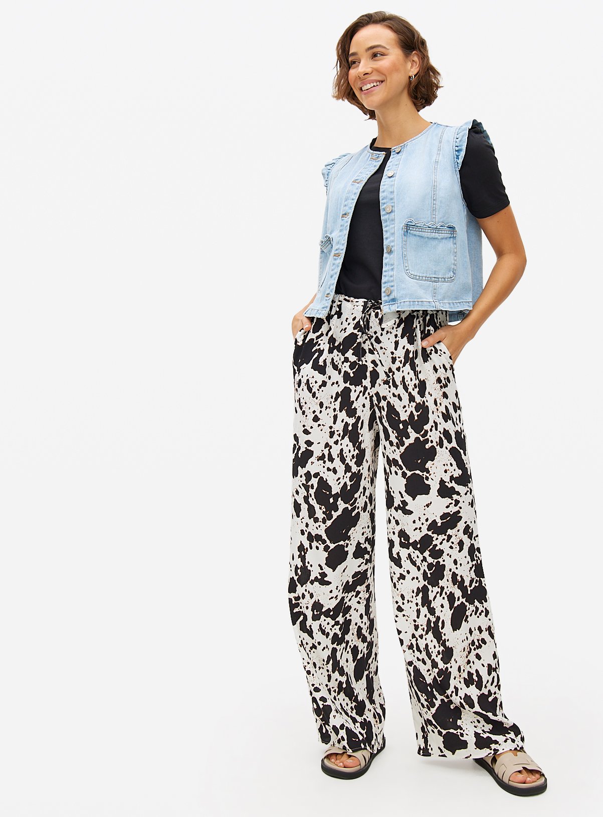 Cow Print Wide Leg Trousers 