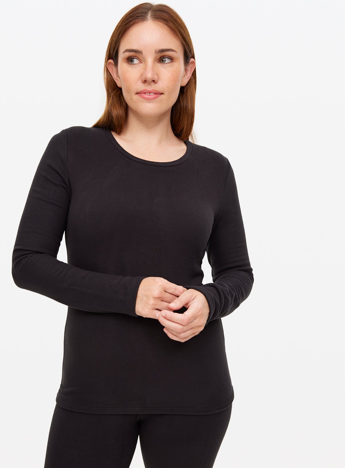 Black Thermal Fleece Long Sleeve Crew Neck Top