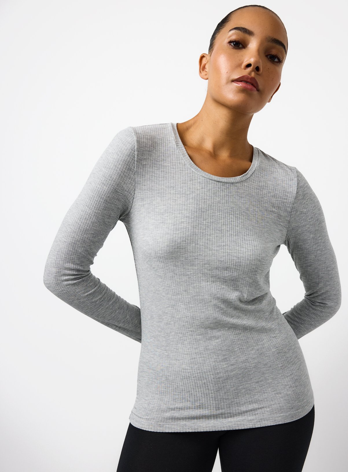 Grey Thermal Medium Warmth Ribbed Top 