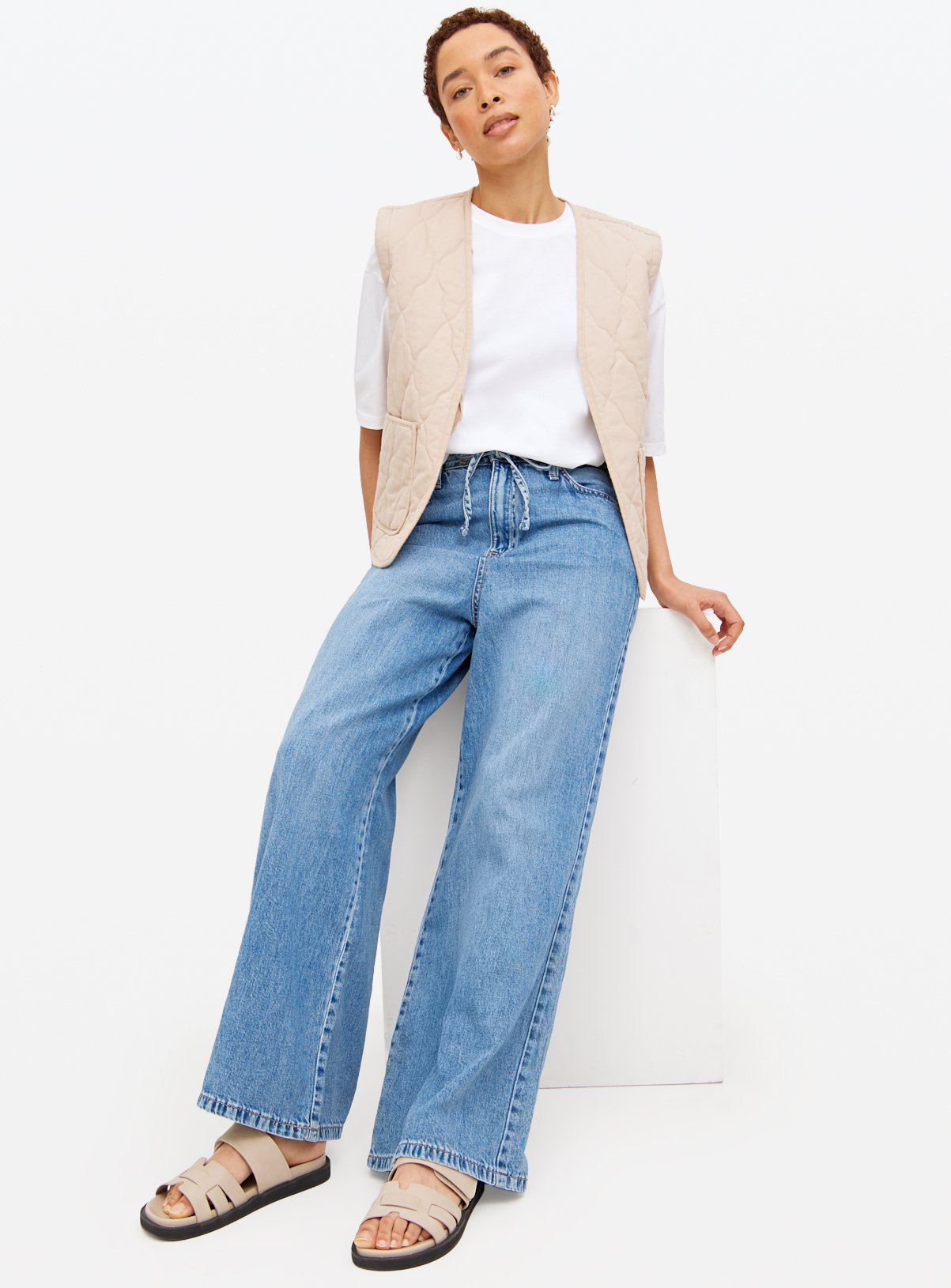 Mid Wash Denim Flared Palazzo Jeans