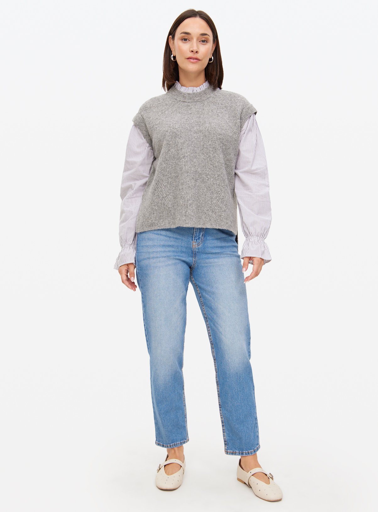 Mid Washed Relaxed Straight Leg Denim Jeans