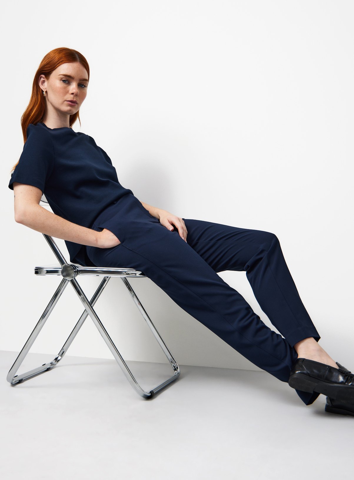 Navy Tapered Slim Fit Trousers  6R