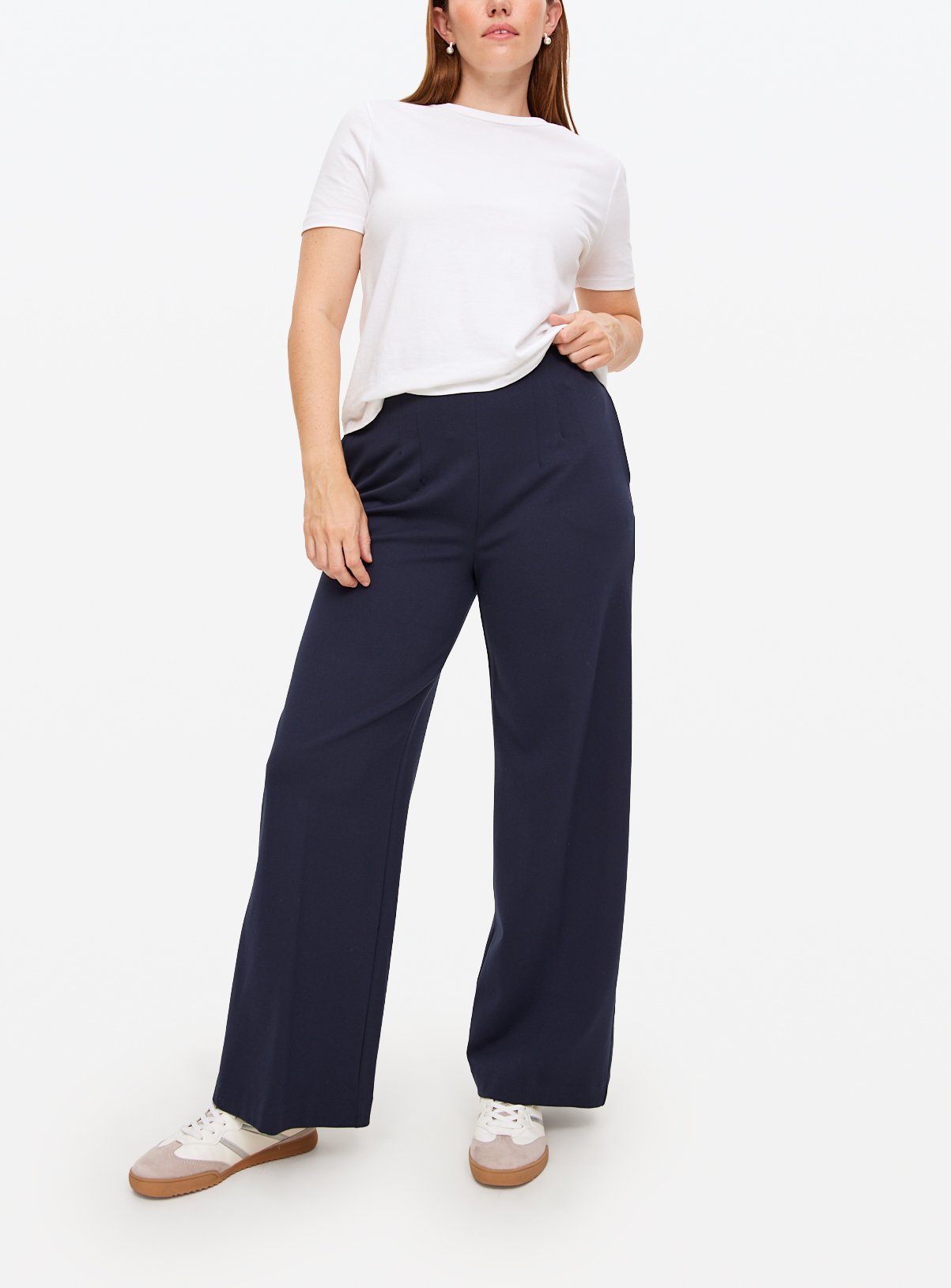 Navy Ponte Wide Leg Trousers 12S