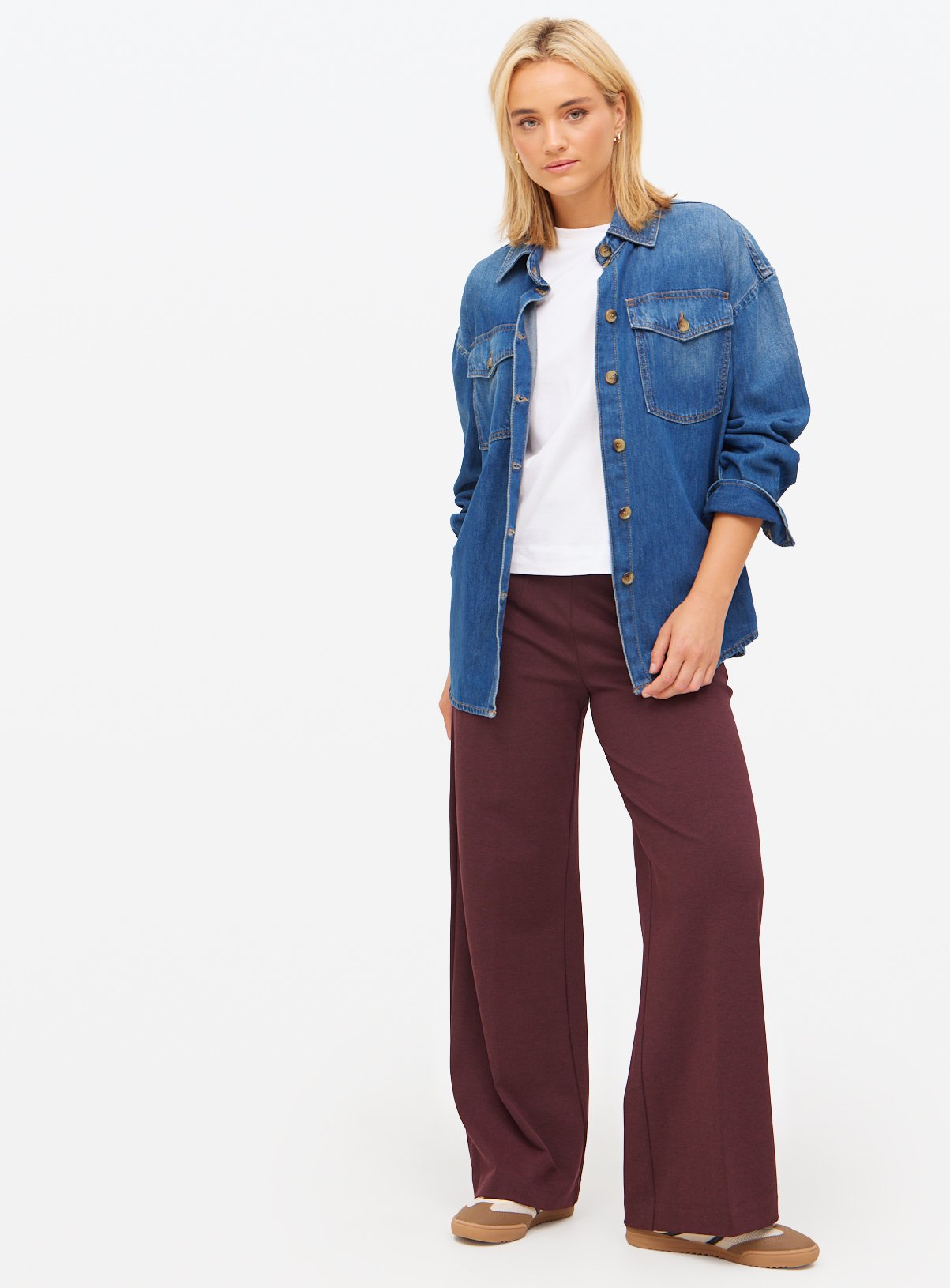 Burgundy Wide Leg Ponte Trousers 12S