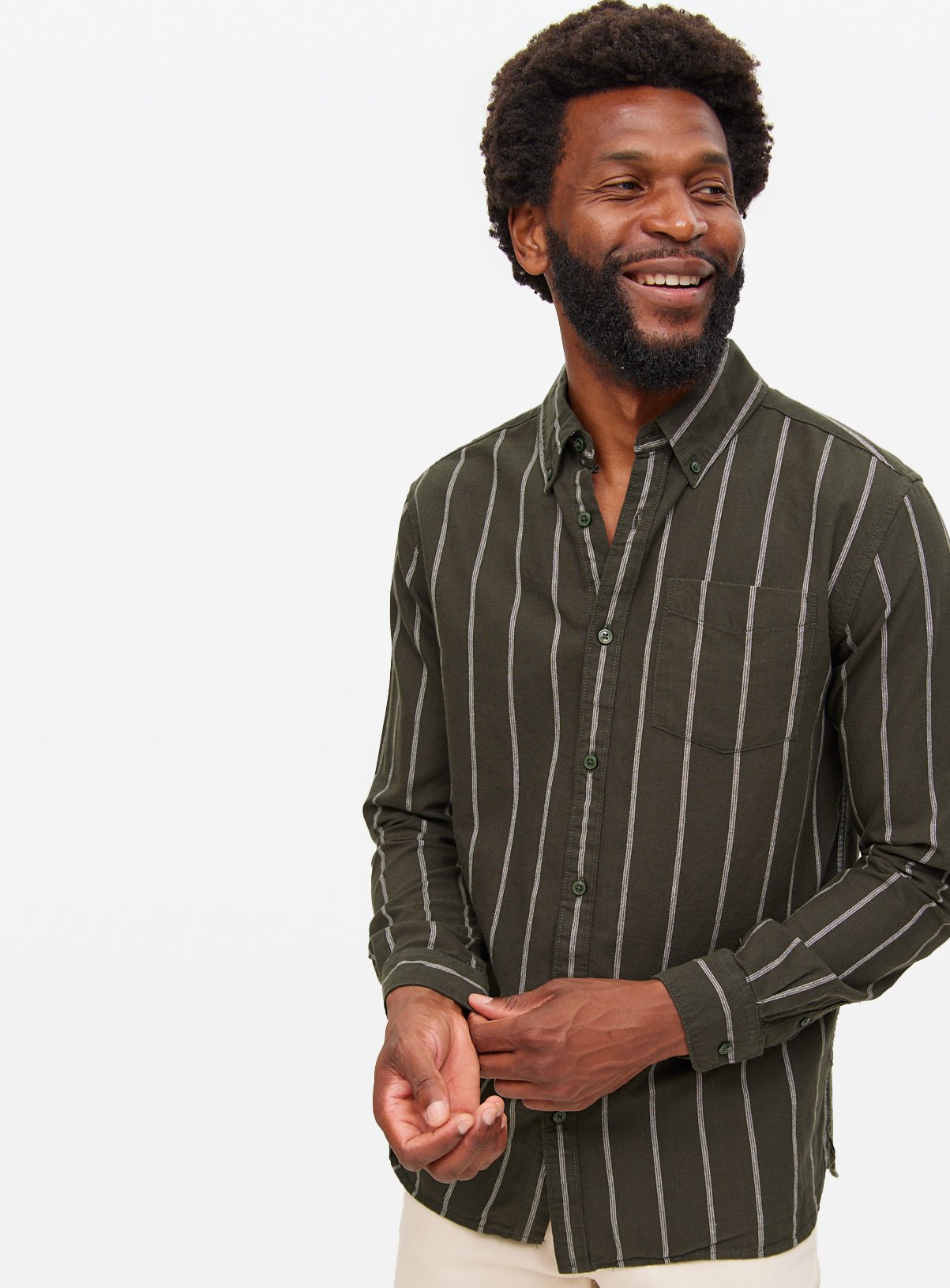 Khaki Striped Regular Fit Oxford Shirt XXXXL