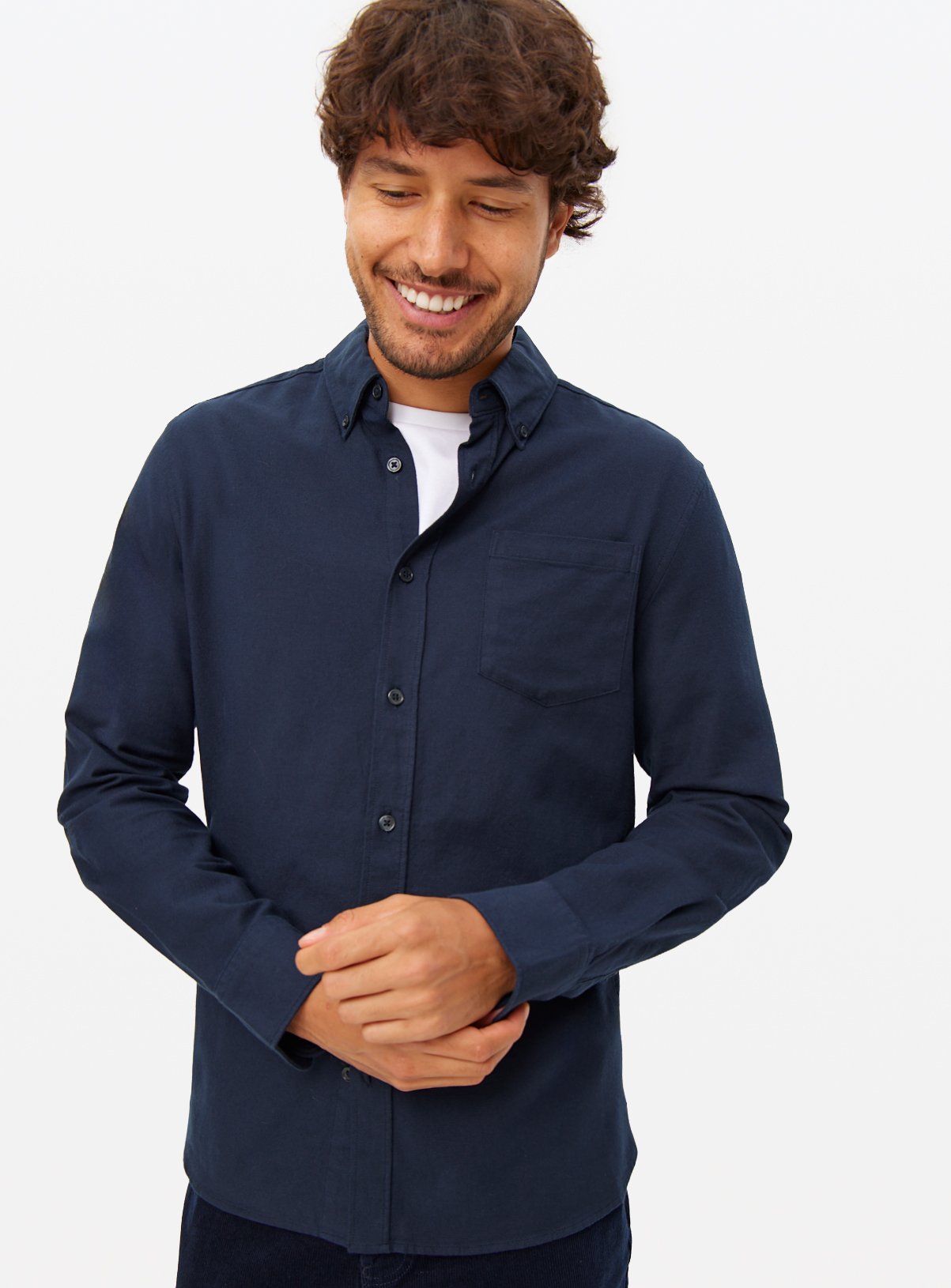 Navy Long Sleeve Slim Fit Oxford Shirt