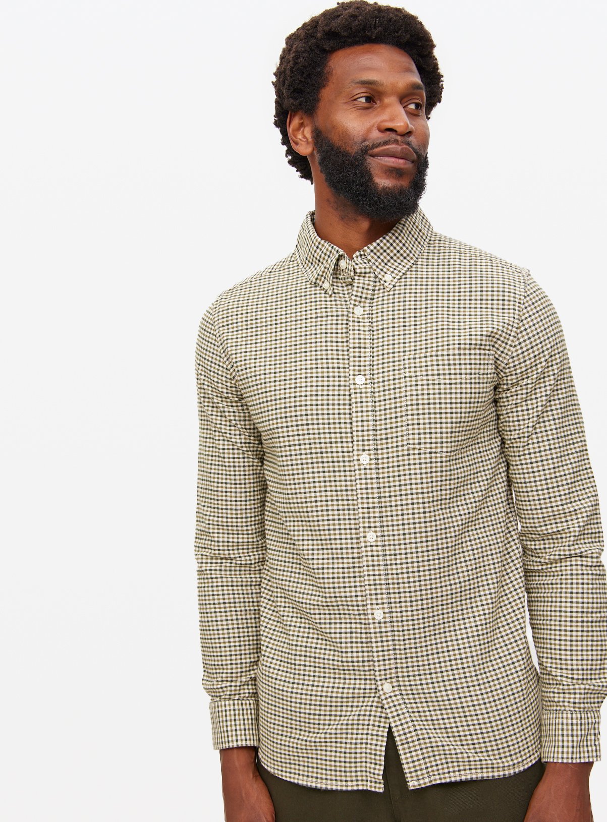 Stone Gingham Check Long Sleeve Slim Fit Oxford Shirt XL