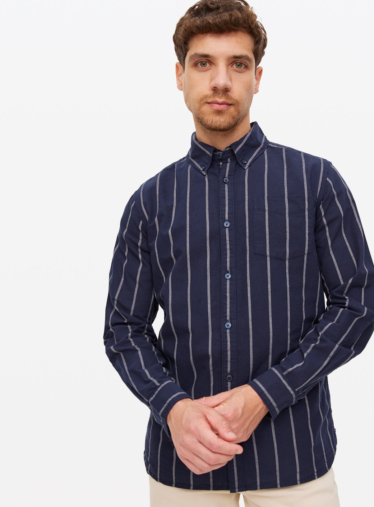 Navy Stripe Oxford Long Sleeve Shirt