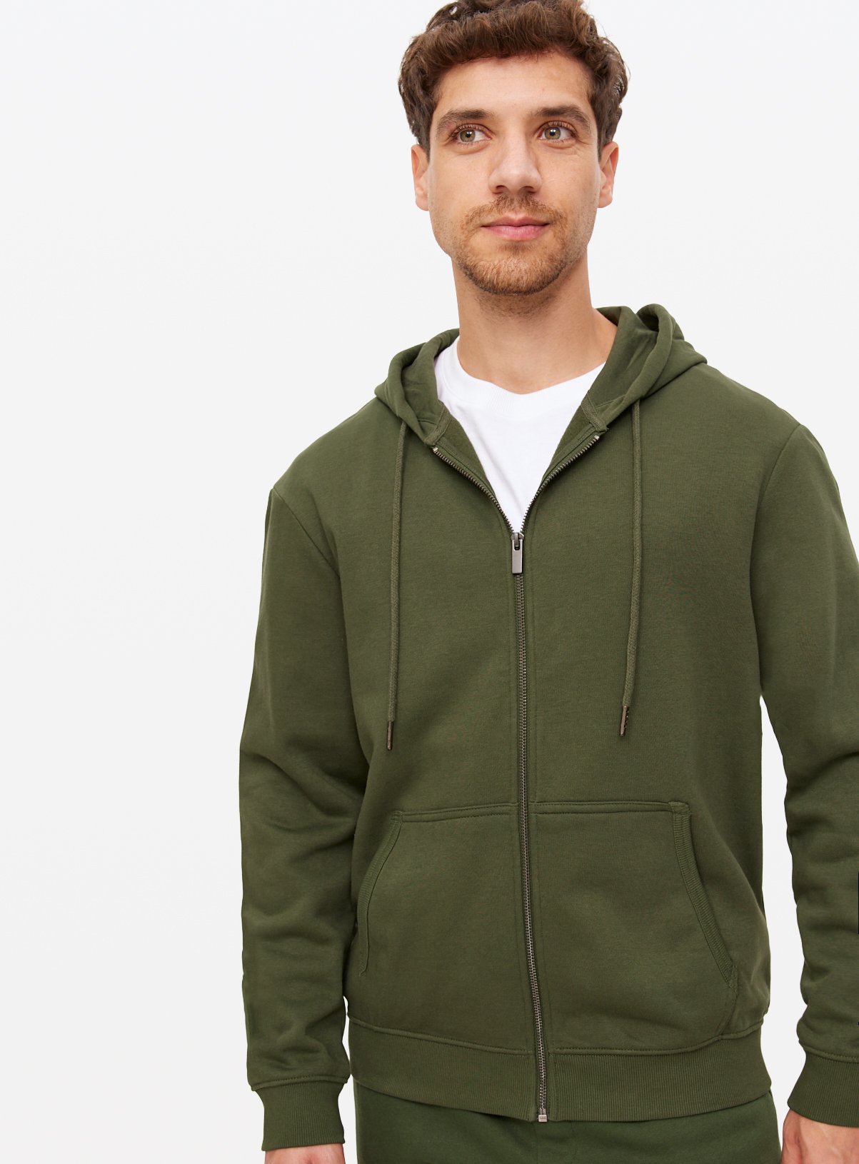 Khaki Full Zip Through Hoodie 