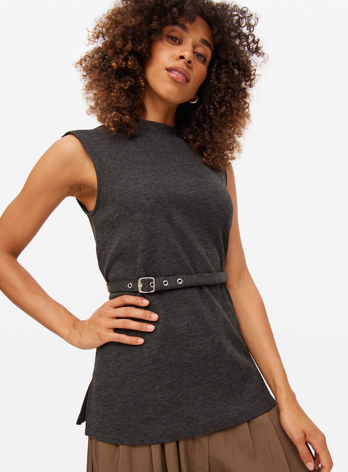 Charcoal Co-ord Soft-Touch High Neck Ribbed Top 8