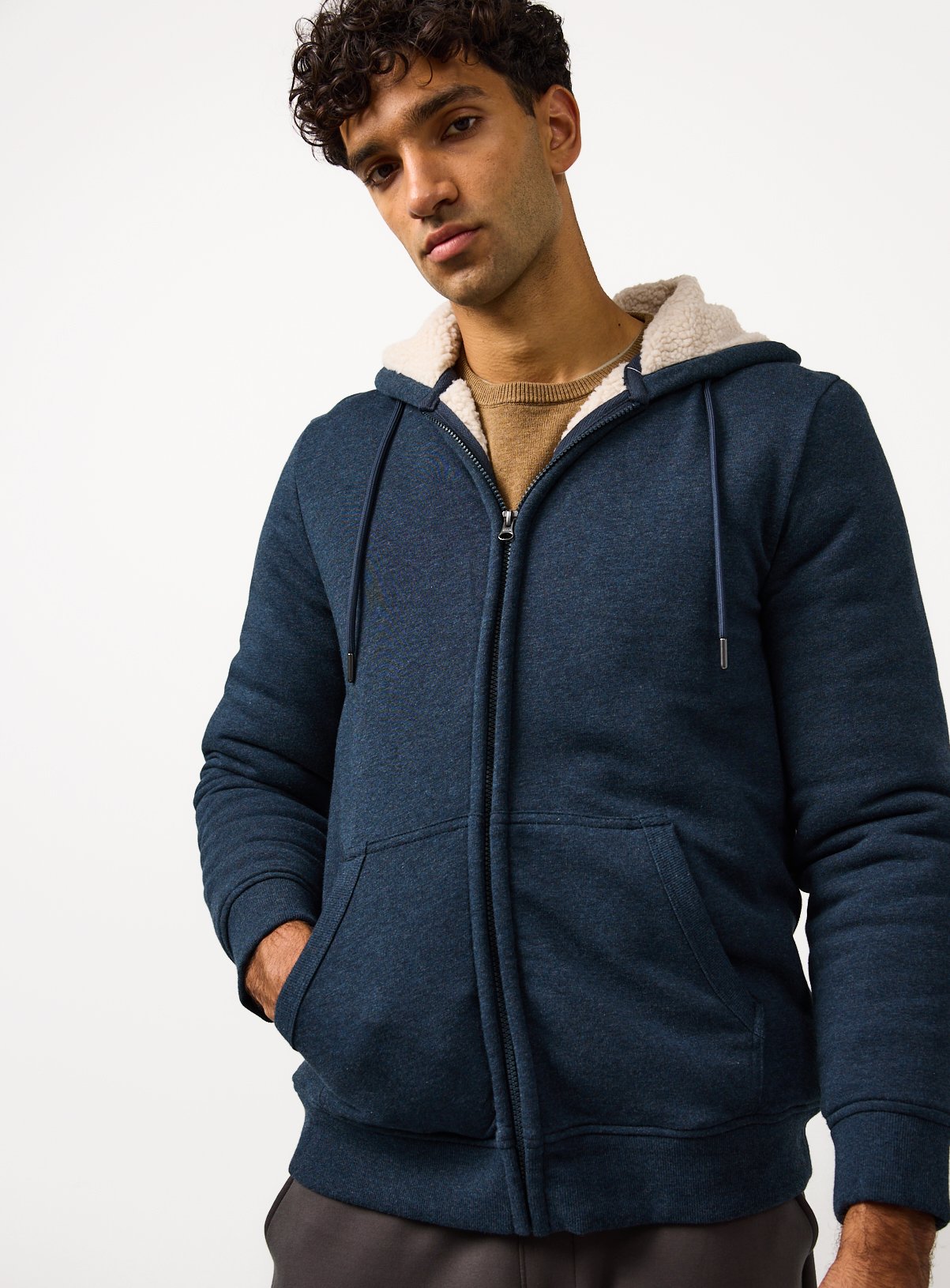 Navy Borg Lined Zip Through Hoodie XXXXL