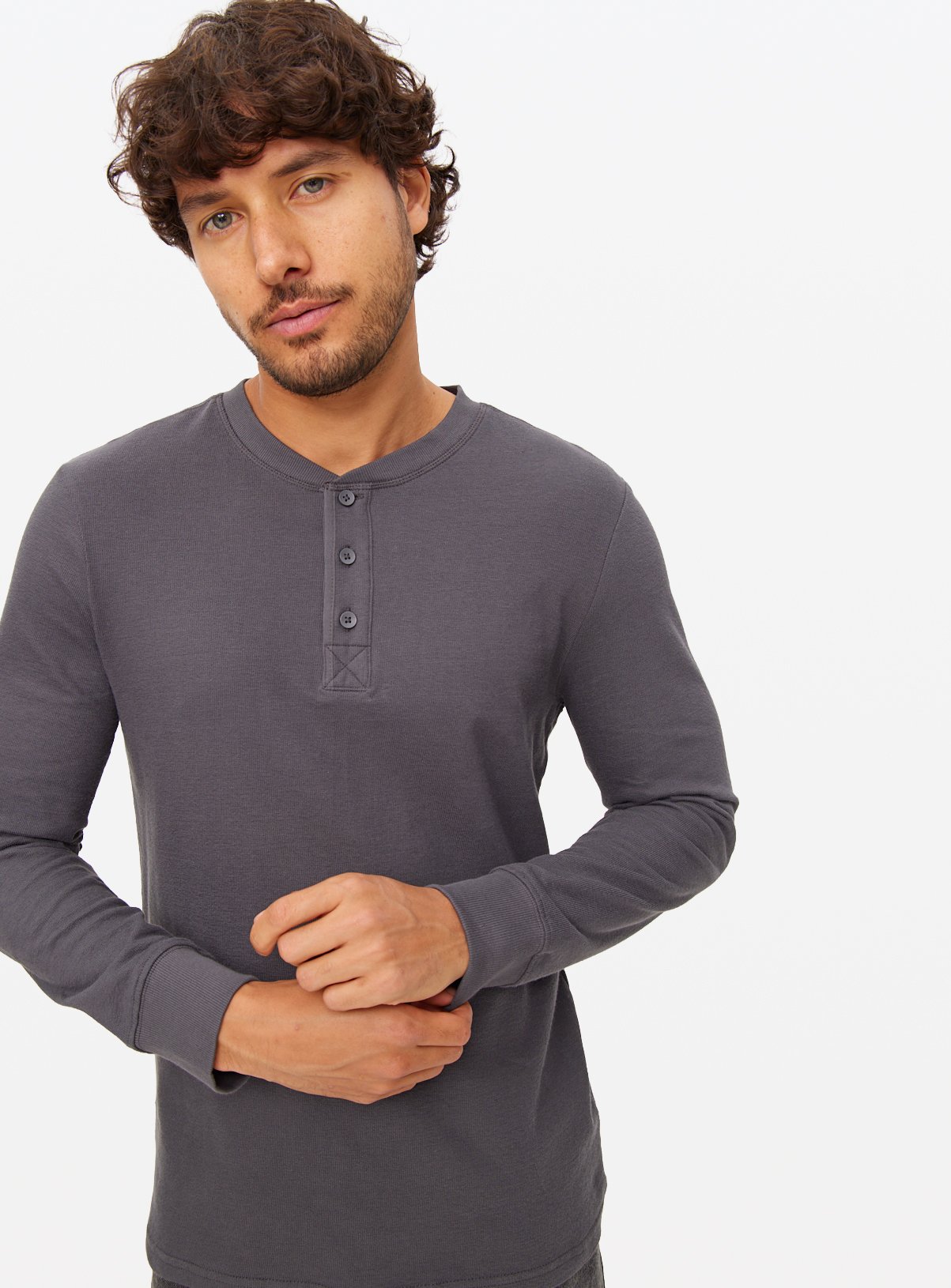 Jersey Grandad Collar Long Sleeve Top 