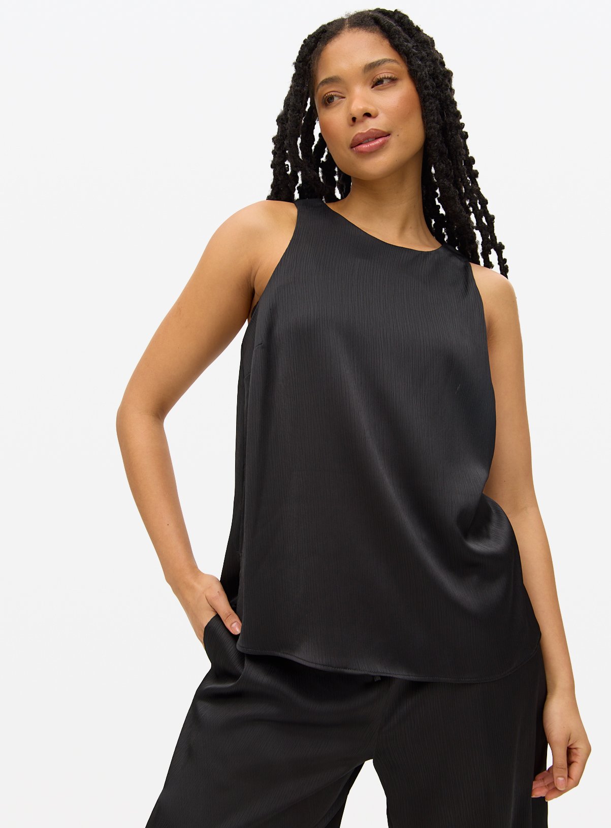 Black Satin Sleeveless Shell Top 20