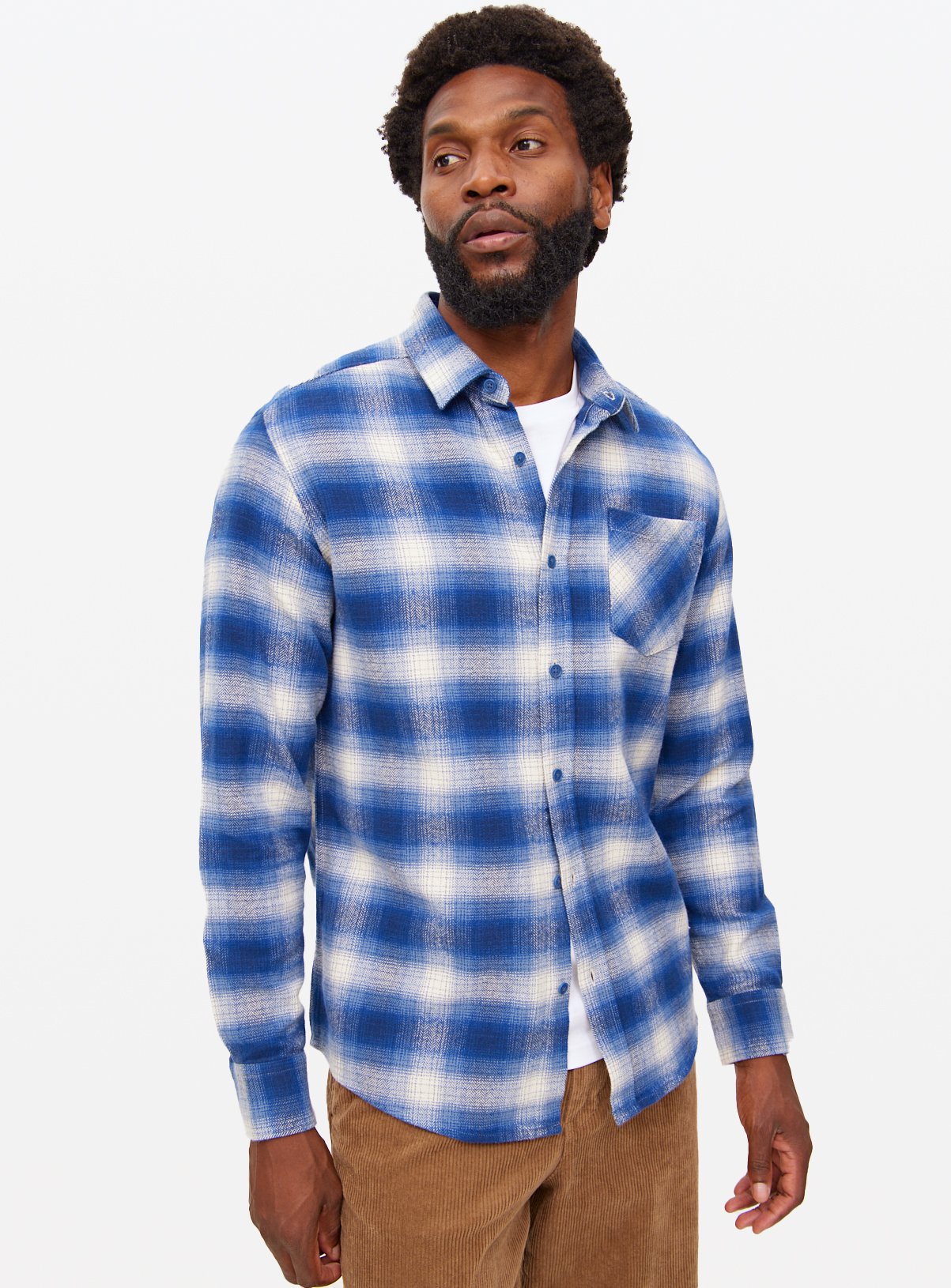 Blue Brushed Cotton Long Sleeve Shirt L