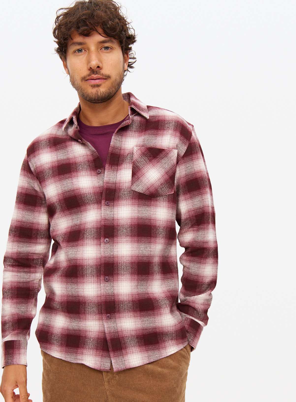 Ombre Plum Brushed Cotton Long Sleeve Shirt XL