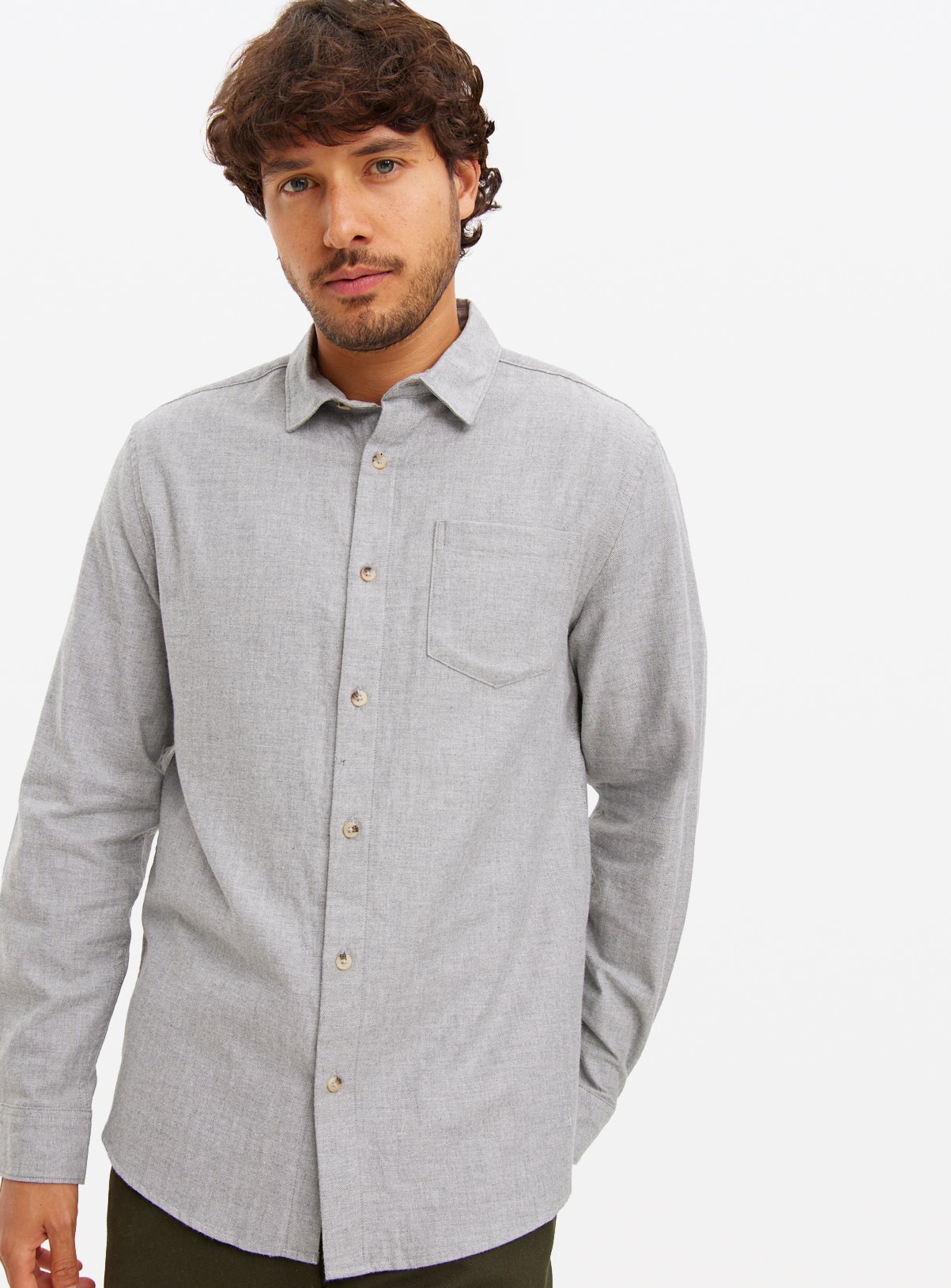 Grey Herringbone Print Flannel Shirt 
