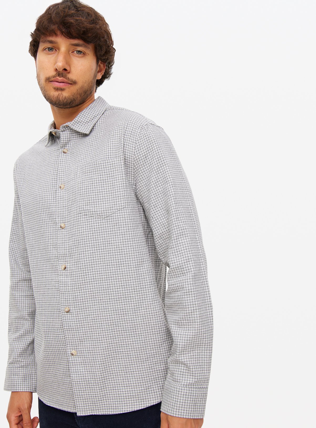 Grey Houndstooth Print Flannel Shirt