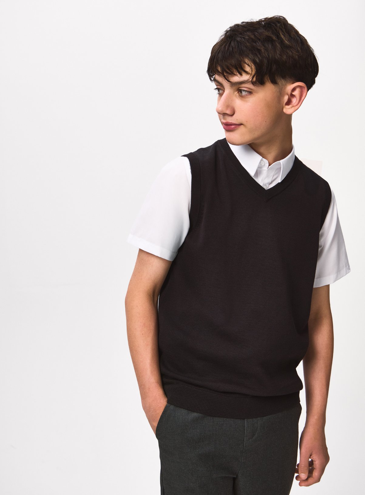 Grey Unisex V Neck Knitted Vest 