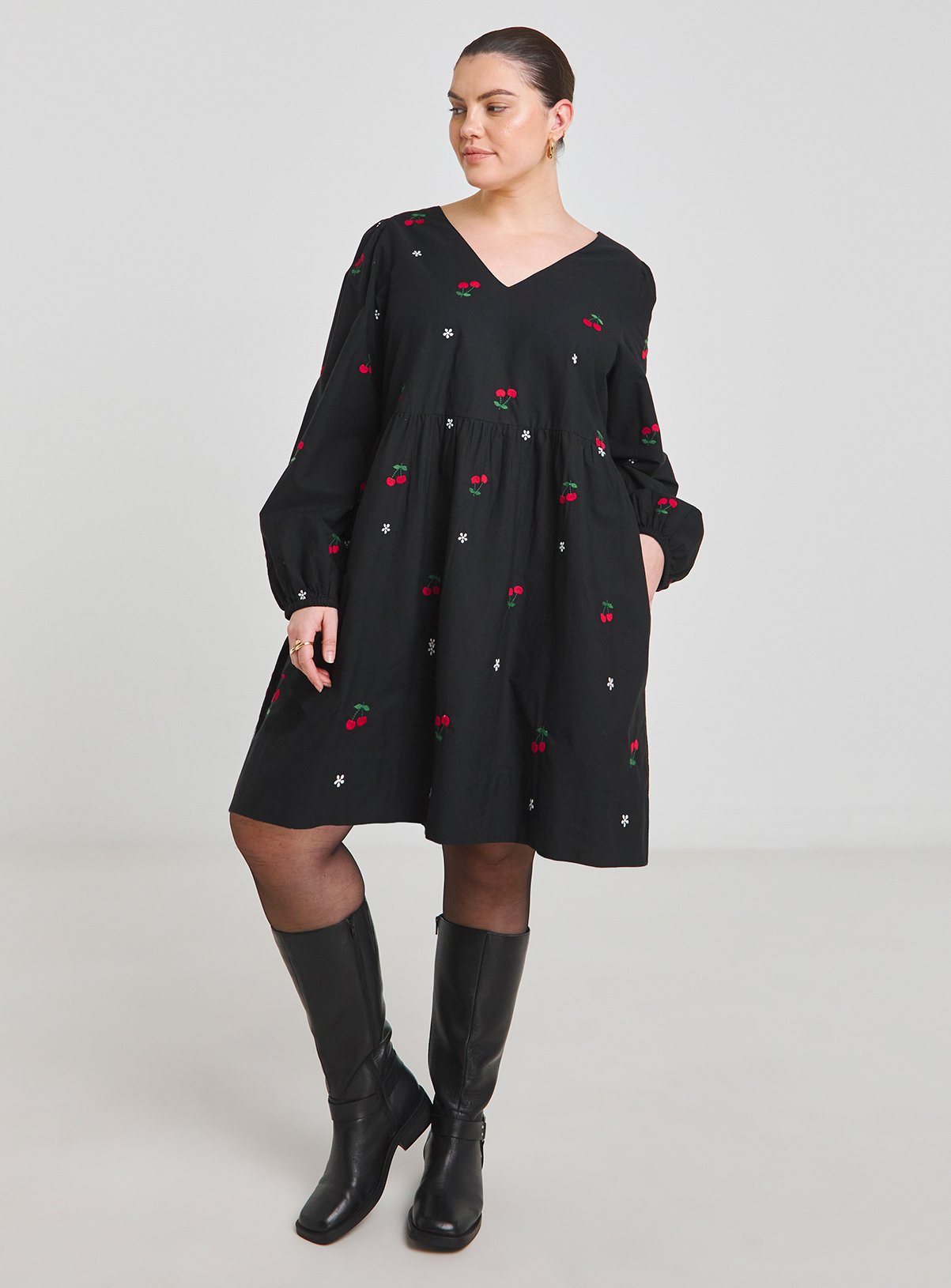 SIMPLY BE Embroidered Cherry Skater Dress 
