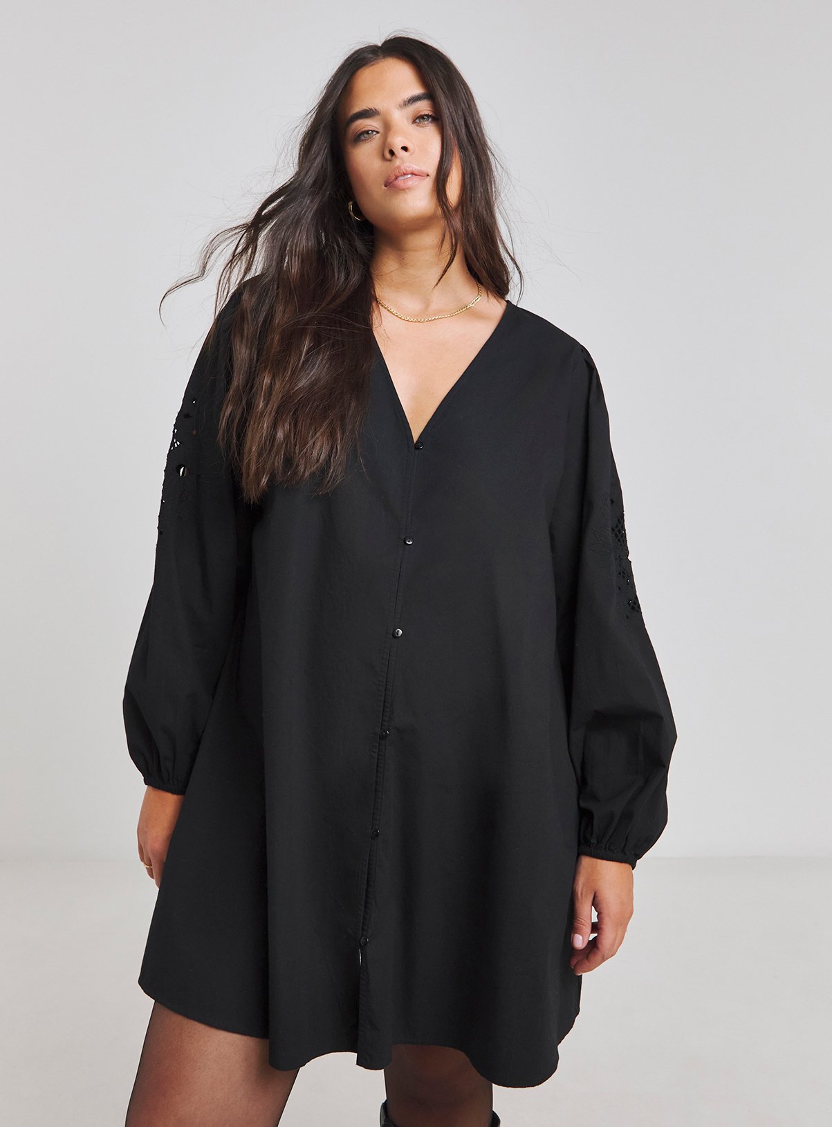 SIMPLY BE Embroidered Collared Shift Dress 