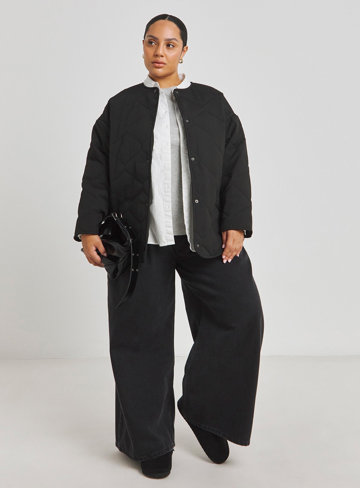 SIMPLY BE Textured Quilted Round Collar Jacket