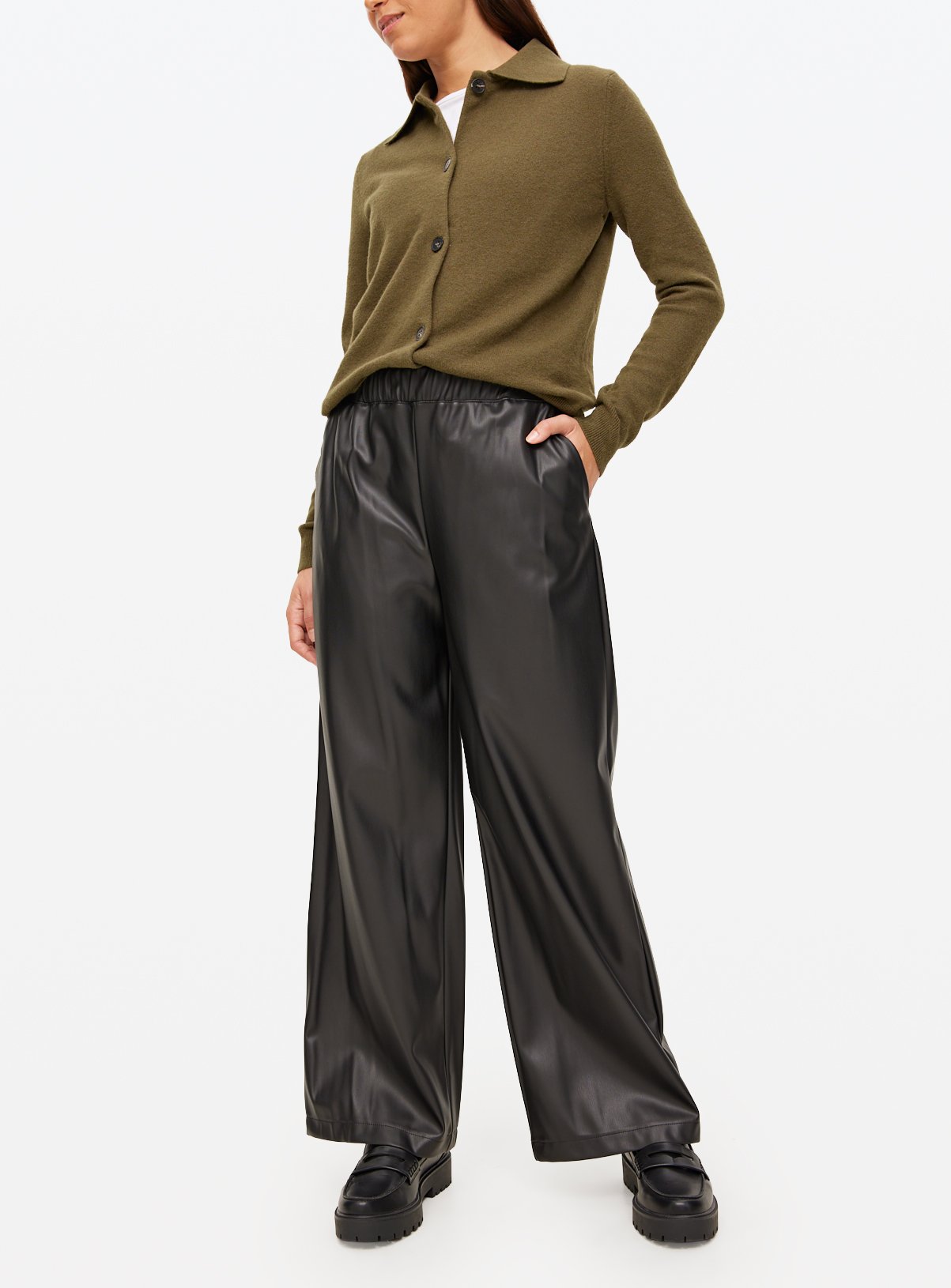 Faux Leather Wide Leg Trousers 