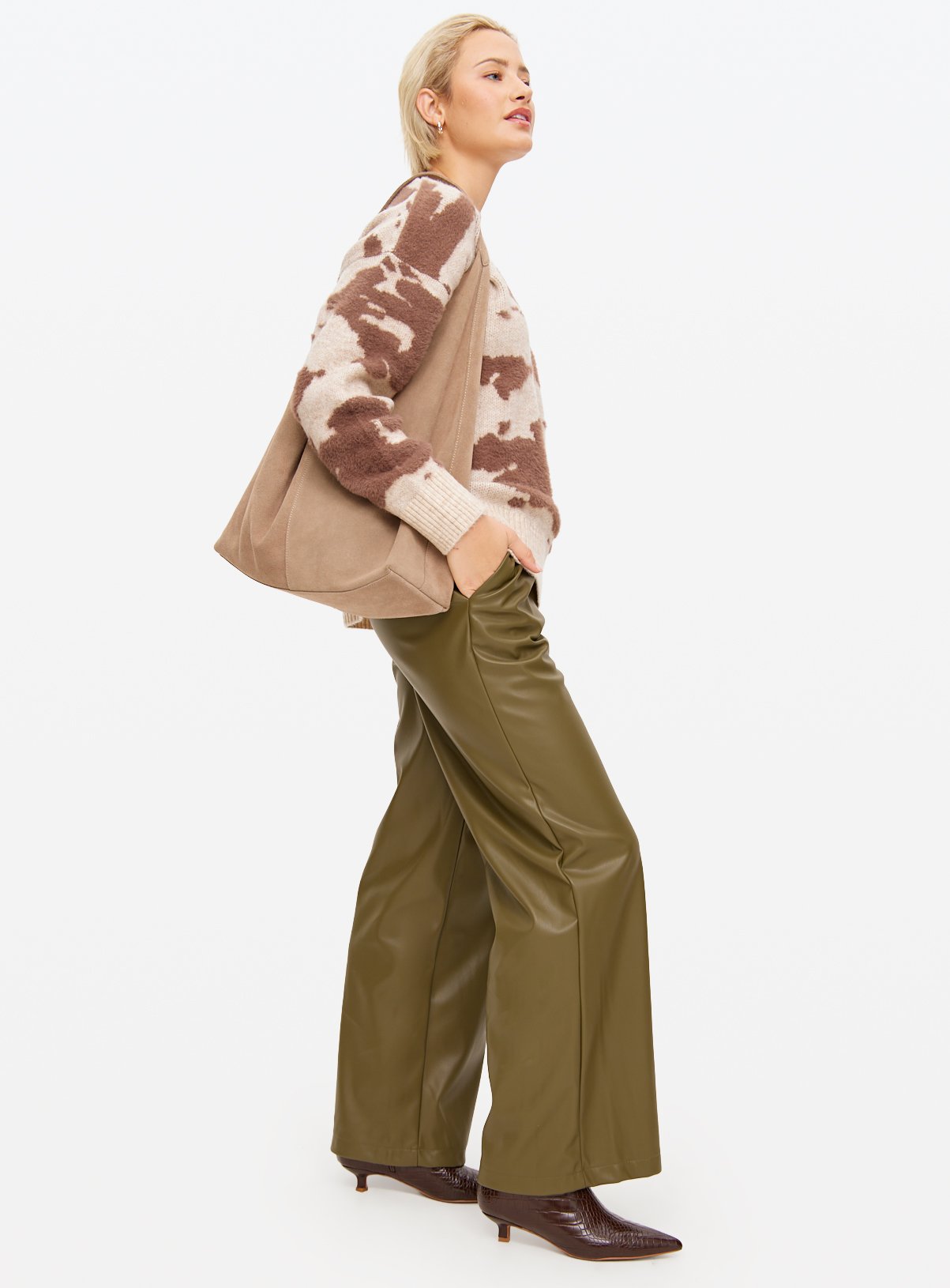 Faux Leather Wide Leg Trousers 