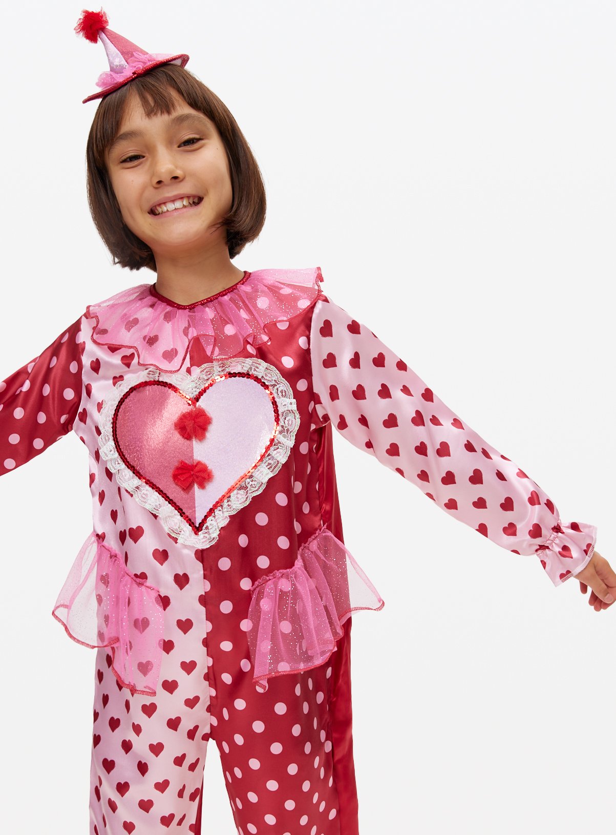 Halloween Pink Printed Clown Fancy Dress Costume 