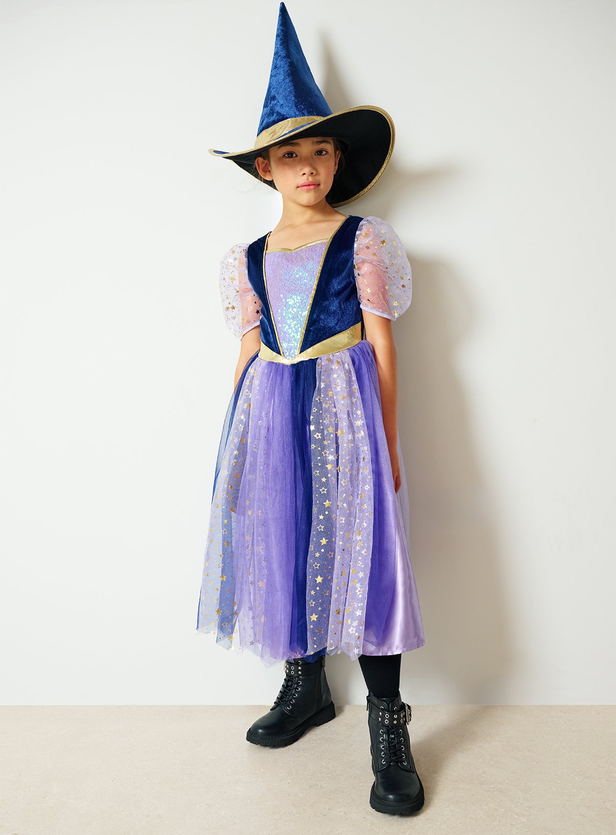 Halloween Purple Witch Sequin Fancy Dress Costume 