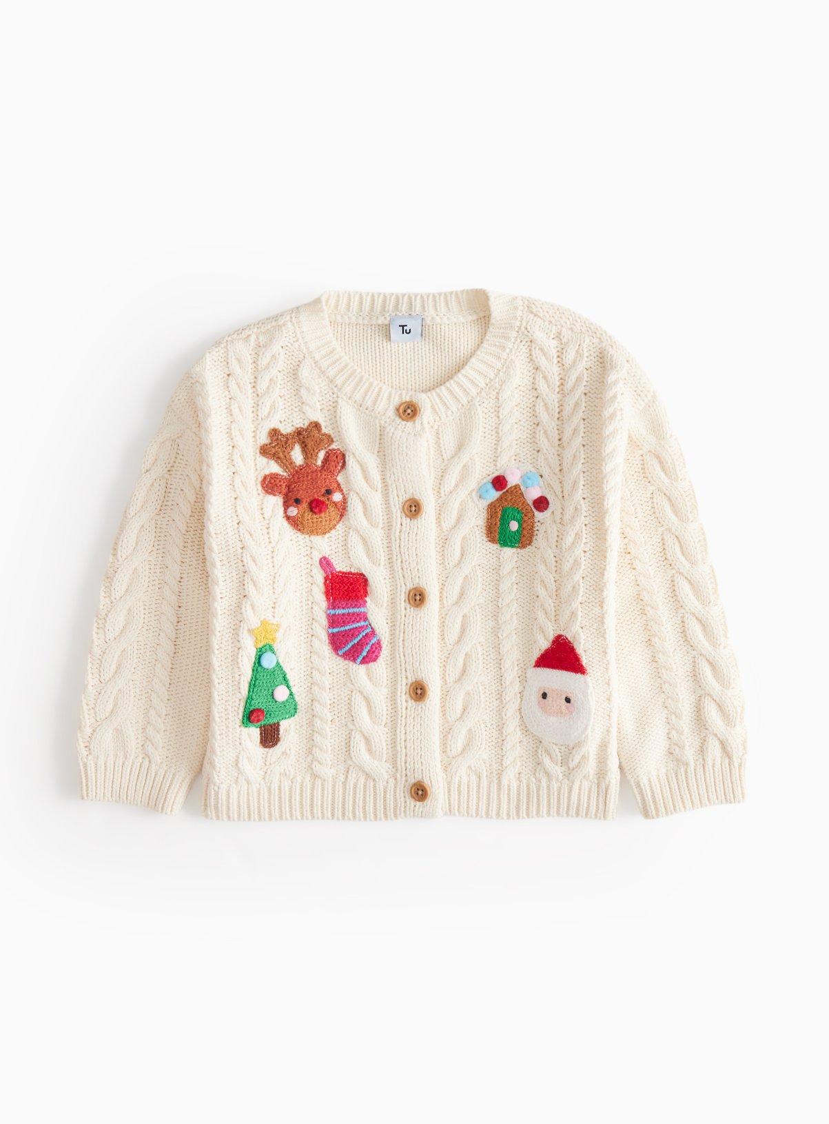 Christmas Crochet Applique Cable Knitted Cardigan