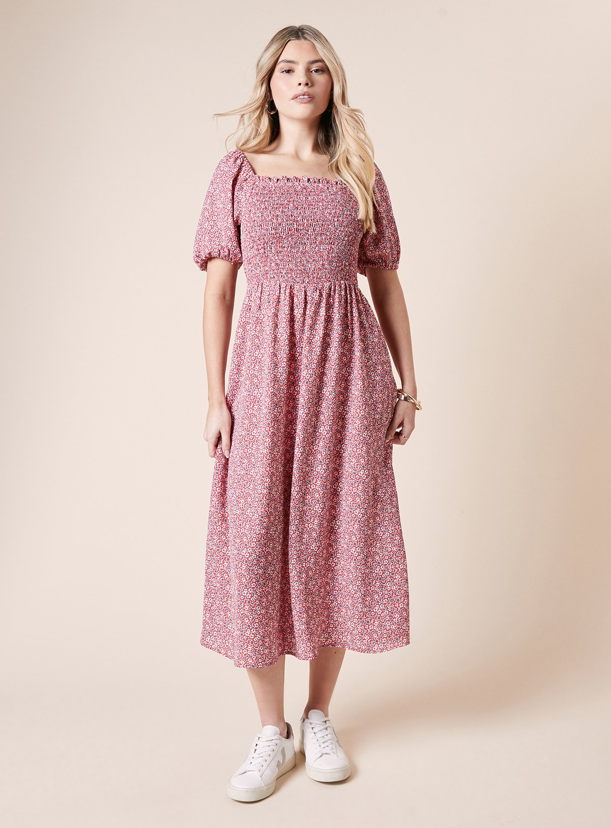 DOROTHY PERKINS Ditsy Shirred Bodice Midi Dress