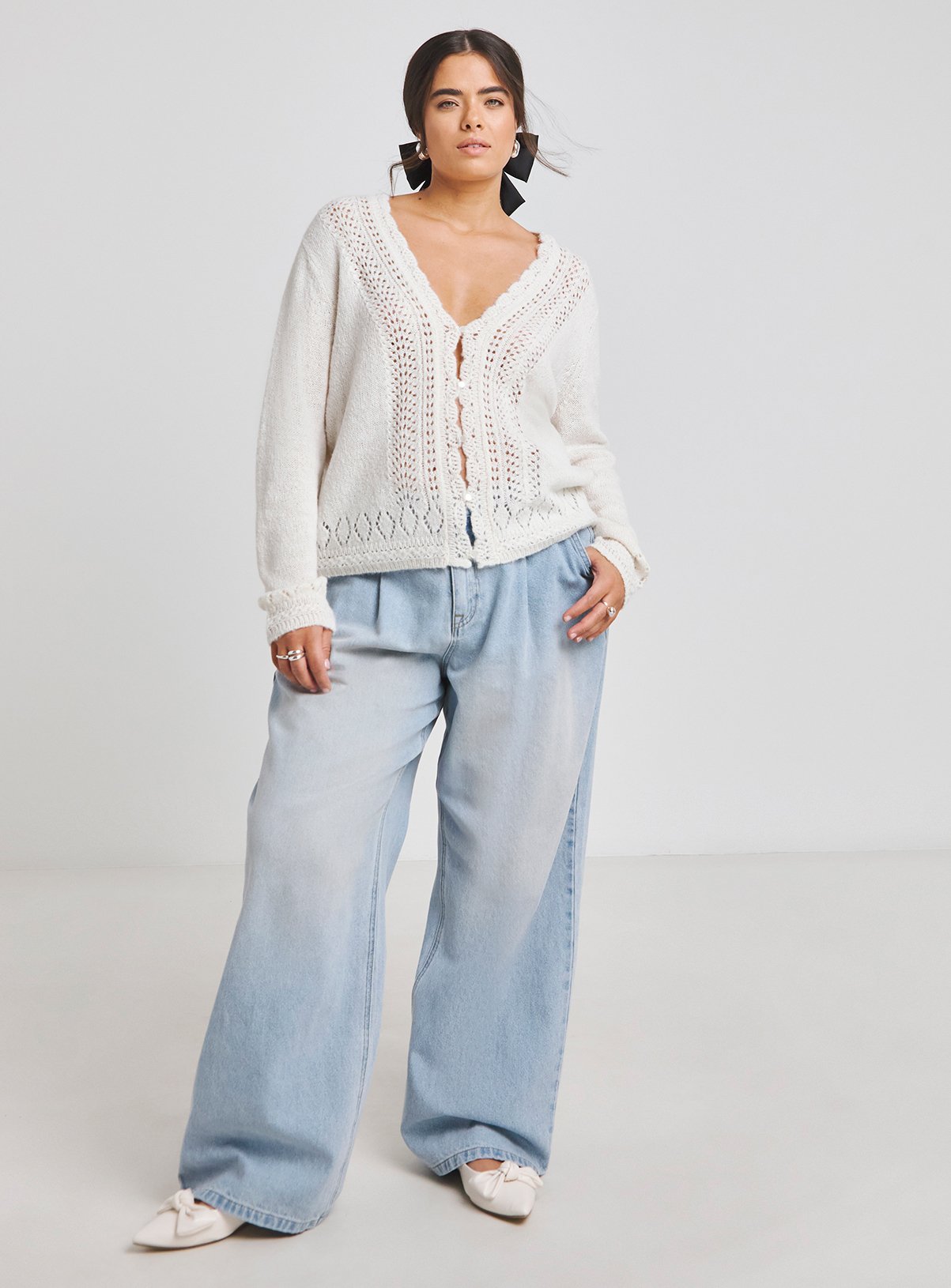 SIMPLY BE Pointelle Fluffy Scallop Edge Cardigan