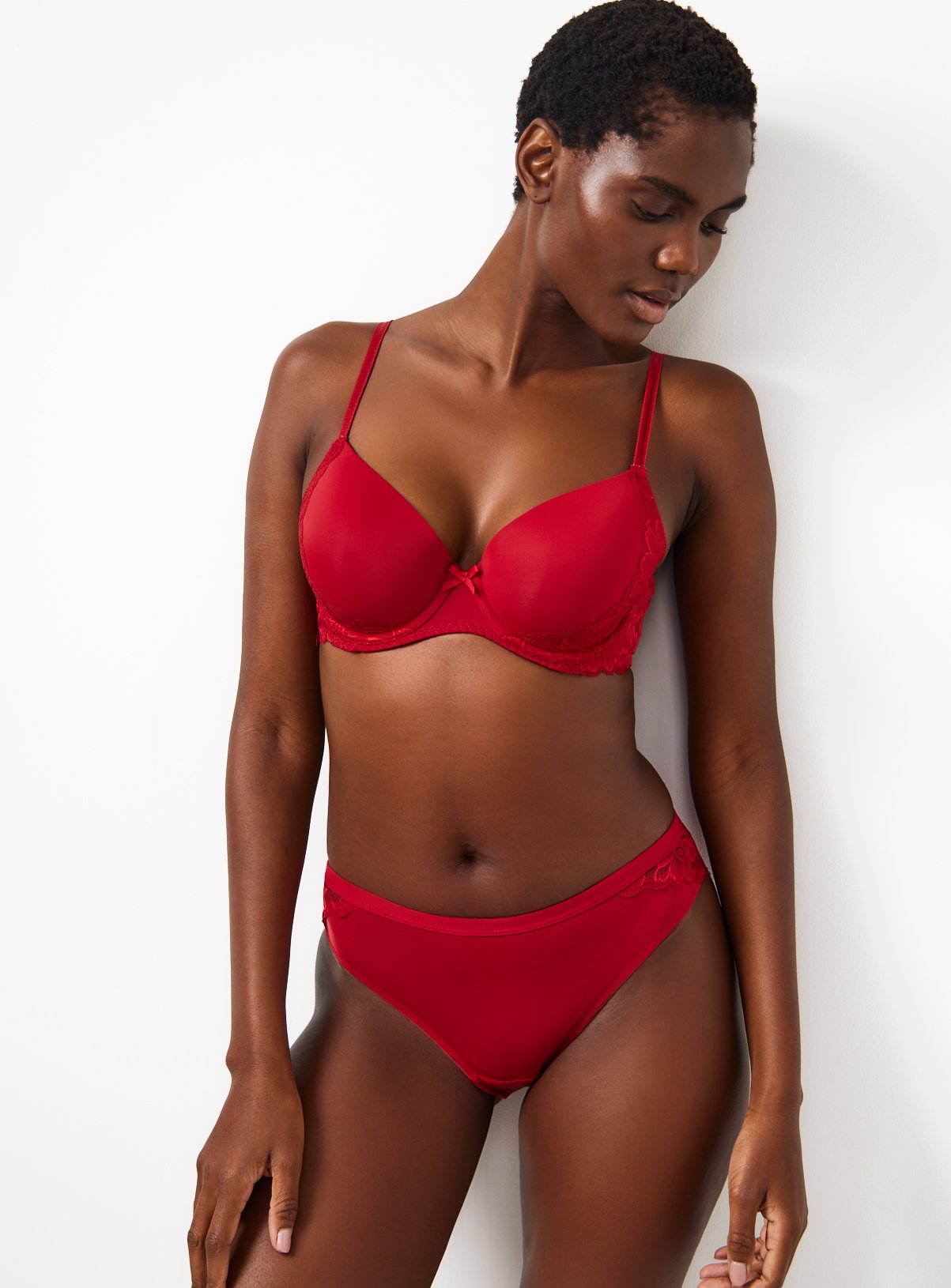 Red Floral Lace Brazilian Knickers 