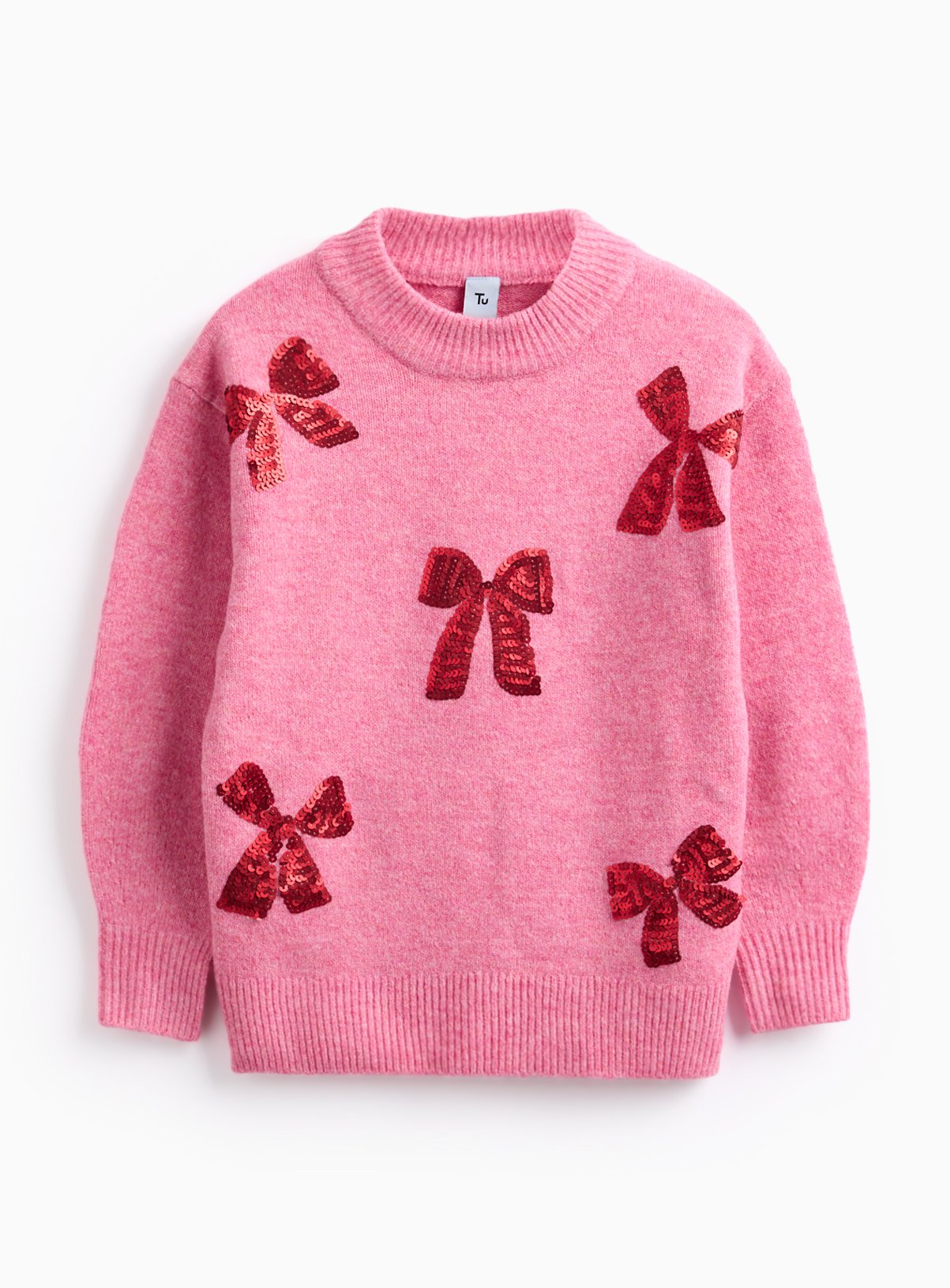 Mini Me Kids' Christmas Pink Sequin Bows Jumper 