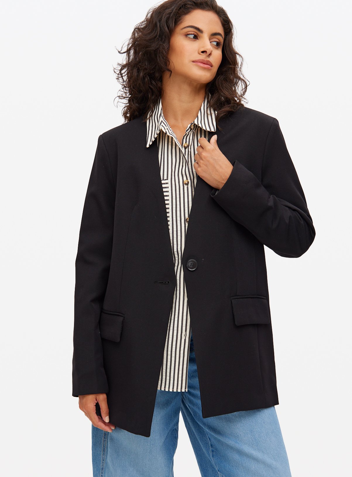 Black Relaxed Collarless Co-ord Blazer 