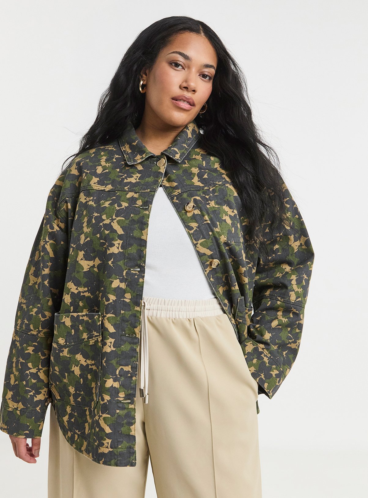 SIMPLY BE Camo Button Through Utility Jacket 