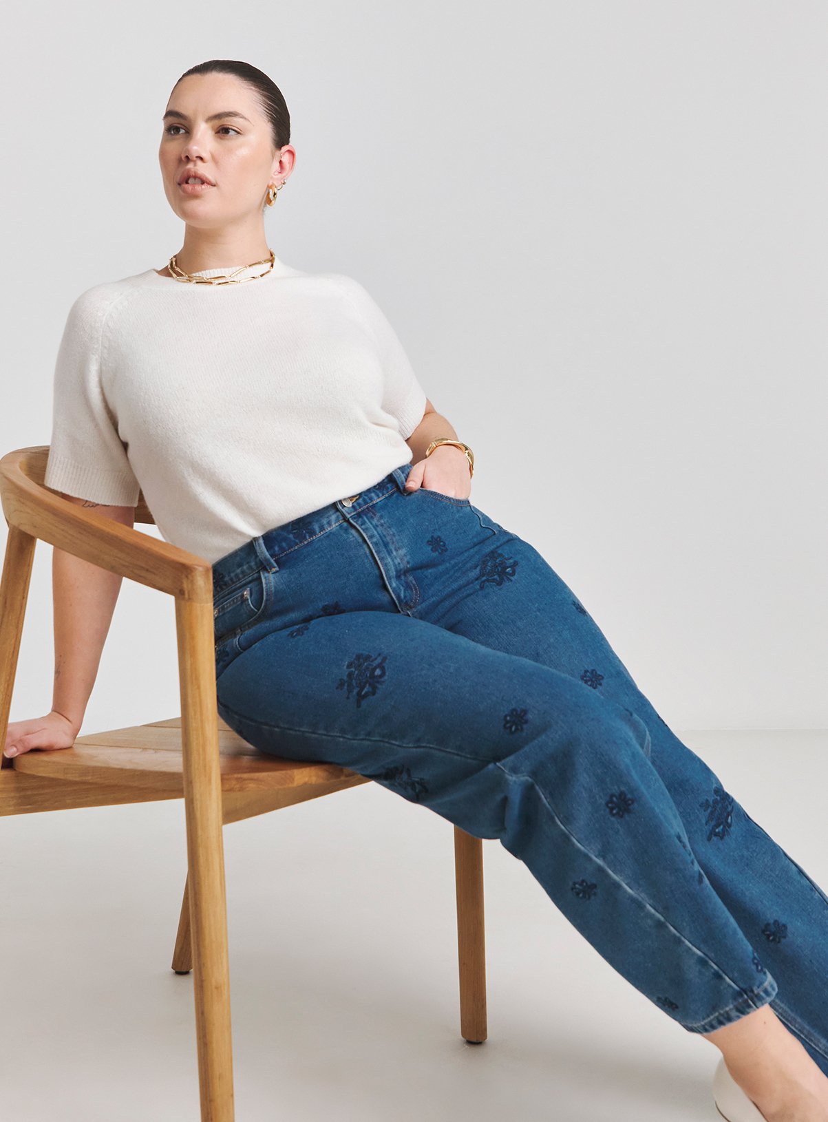 SIMPLY BE Embroidered Barrel Leg Jean