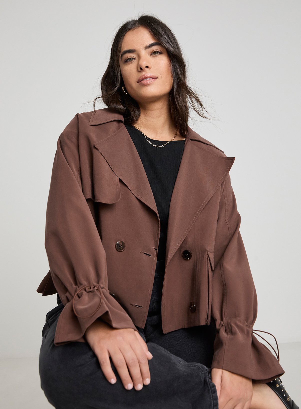 SIMPLY BE Draped Cropped Trench Coat