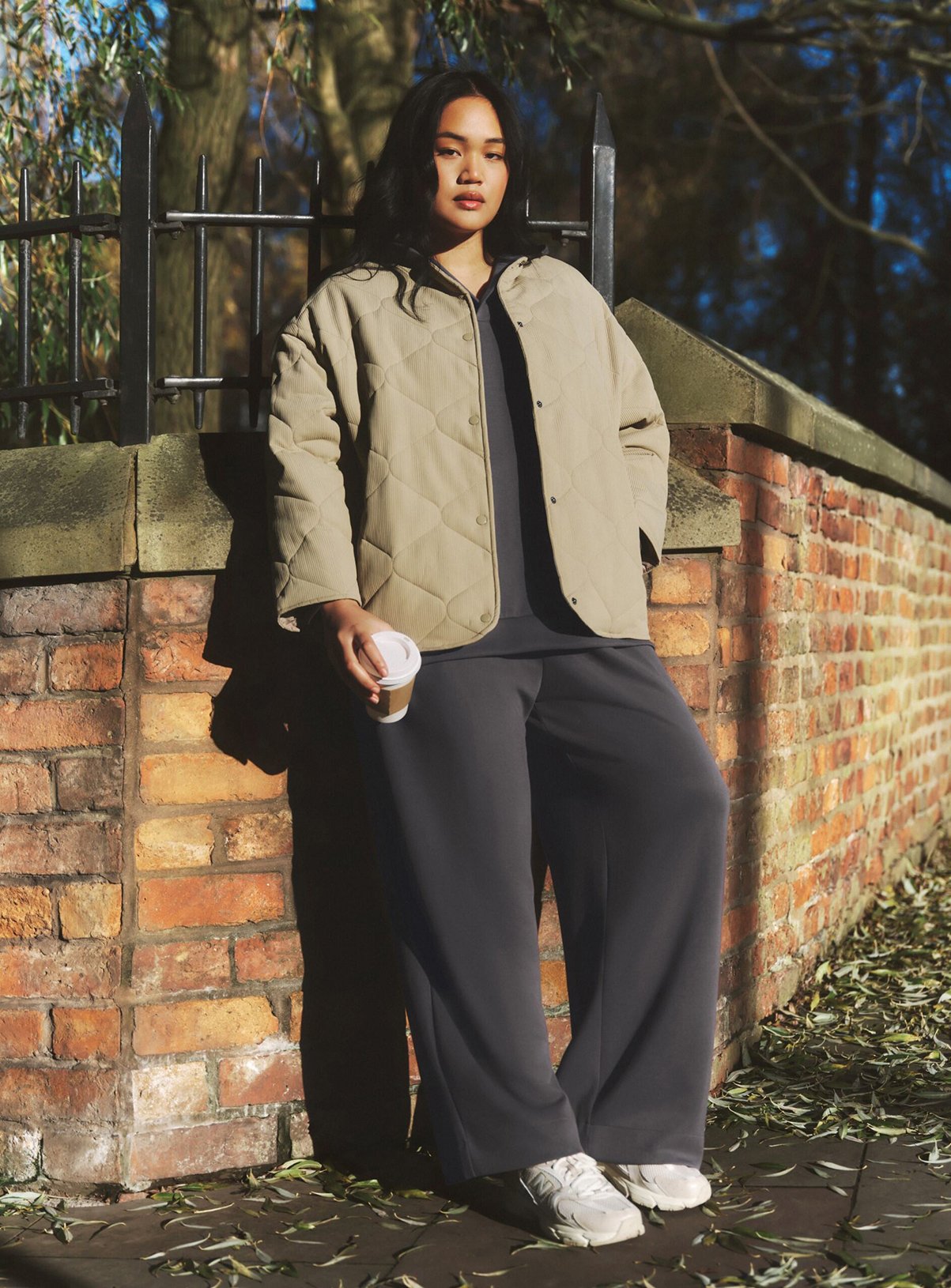 SIMPLY BE Textured Quilted Round Collar Jacket Khaki