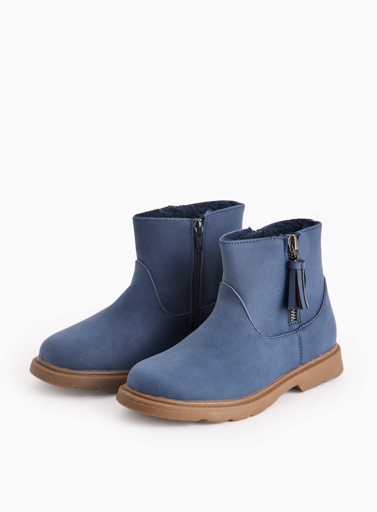 Blue Faux Suede Fleece Lined Chelsea Boots  