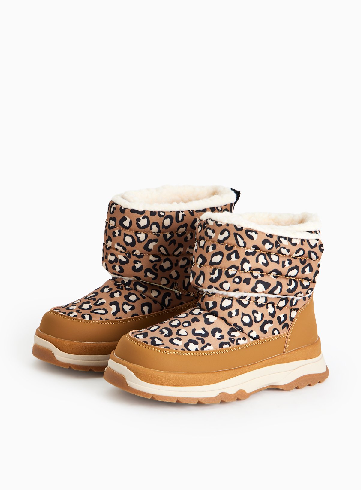 Brown Leopard Print Quilted Lined Snow Boots 