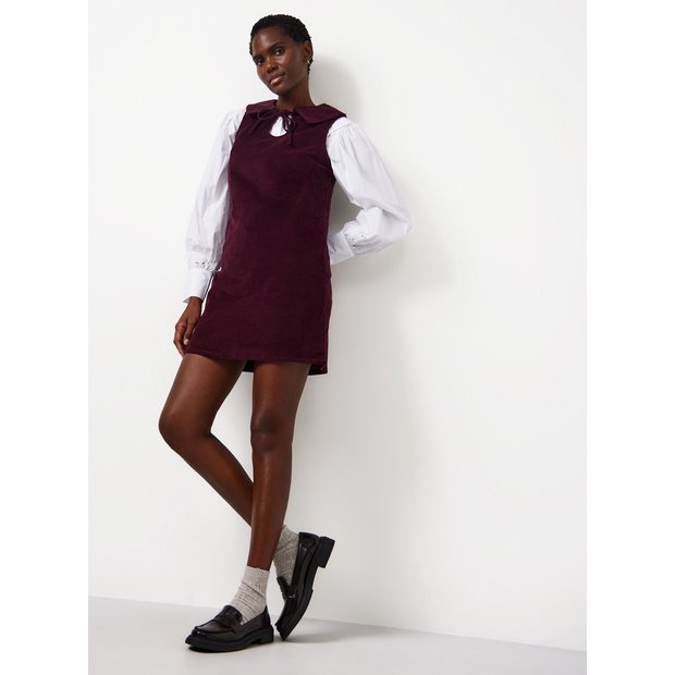 corduroy dress burgundy Buy Tie-Collar Pinafore 22 | Mini dresses Red corduroy