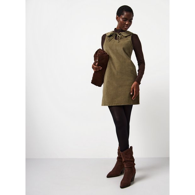 Buy Khaki Tie-Collar Corduroy Pinafore Dress 10 Dresses Tu