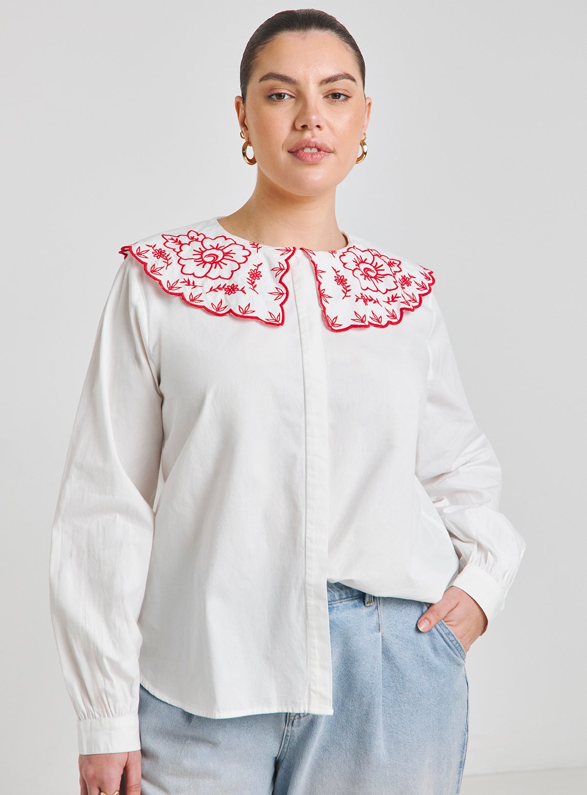 SIMPLY BE Contrast Embroidered Collar Blouse 22