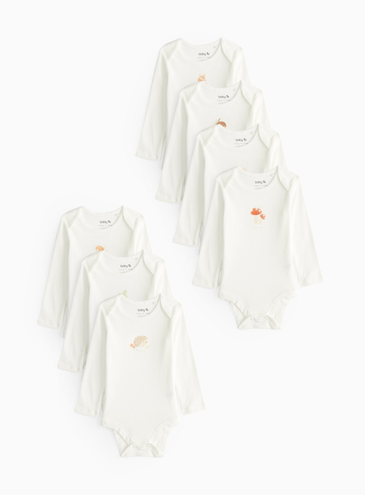 Woodland 7 Pack Long Sleeve Bodysuits 2-3 years