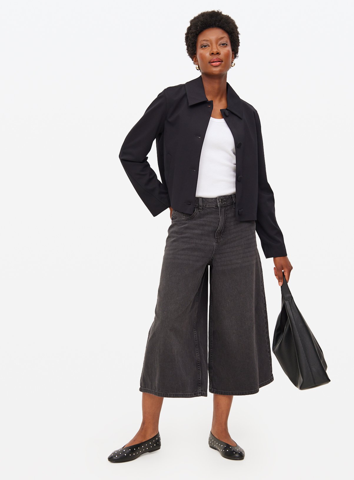 Washed Black Denim Culottes