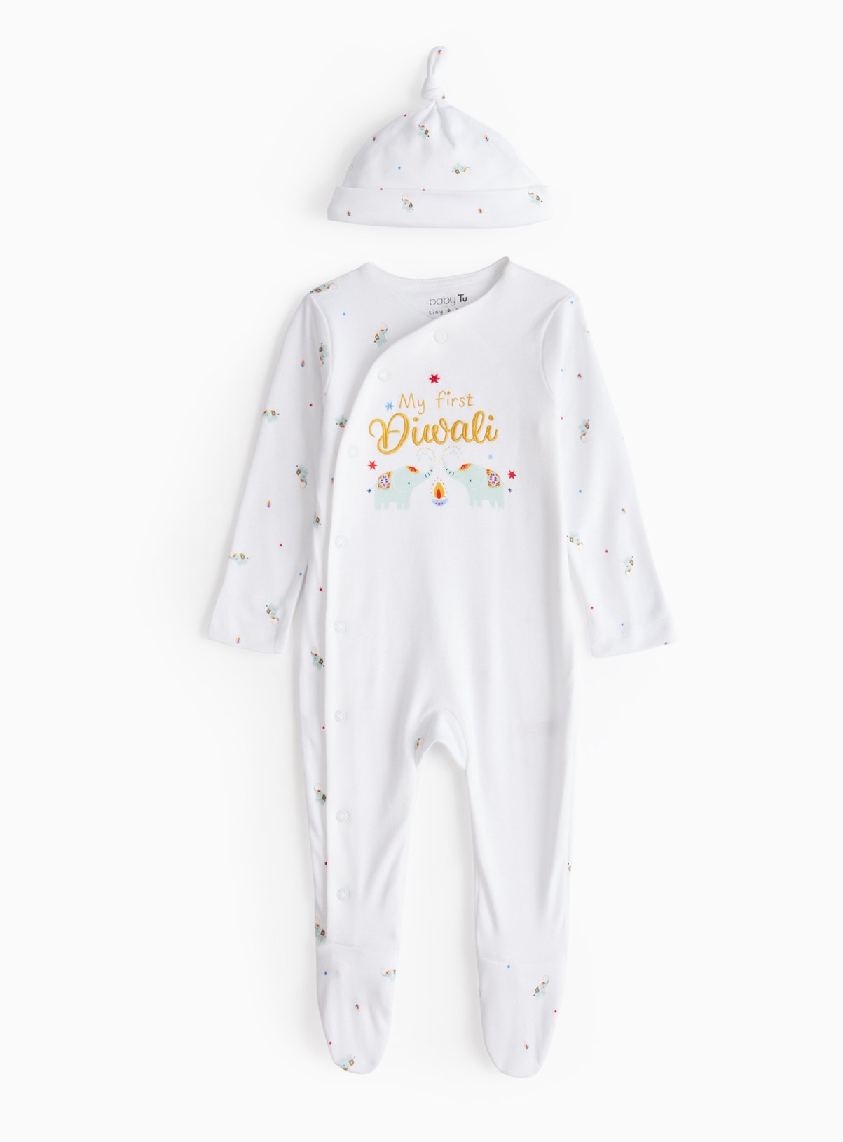 White My First Diwali Sleepsuit & Hat 6-9 months