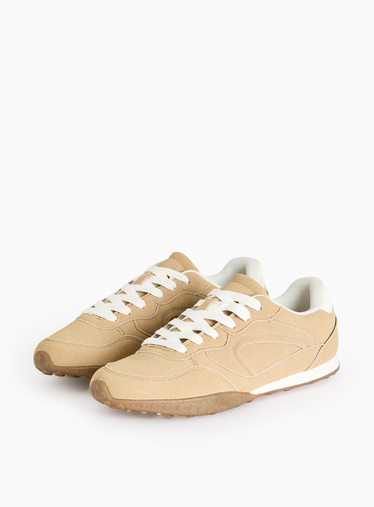 Neutral Faux Suede Retro Trainers